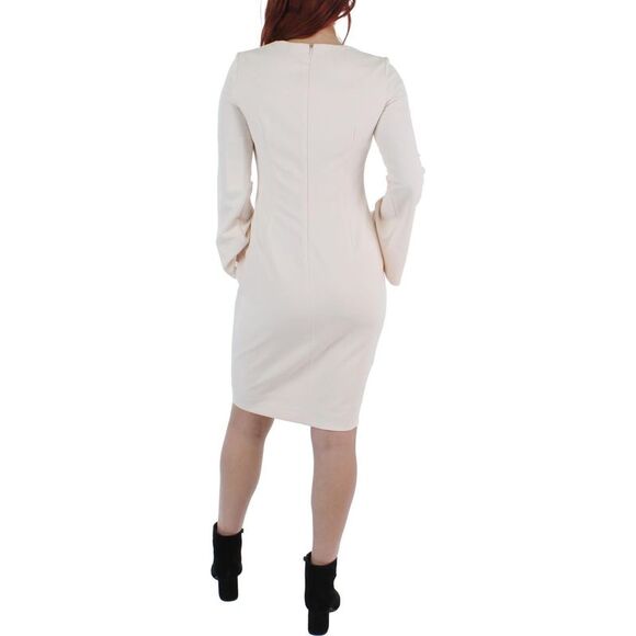 NWT CALVIN KLEIN Womens Pink Chiffon Insets Lined Bell Sleeve Sheath Dress 6 - Picture 2 of 3